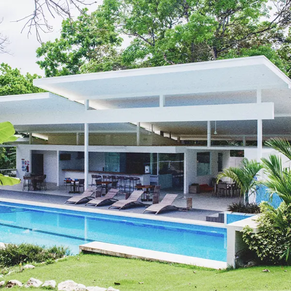 Aves Retreat Center pool and common areas in Montezuma Costa Rica for trauma-informed yoga teacher training